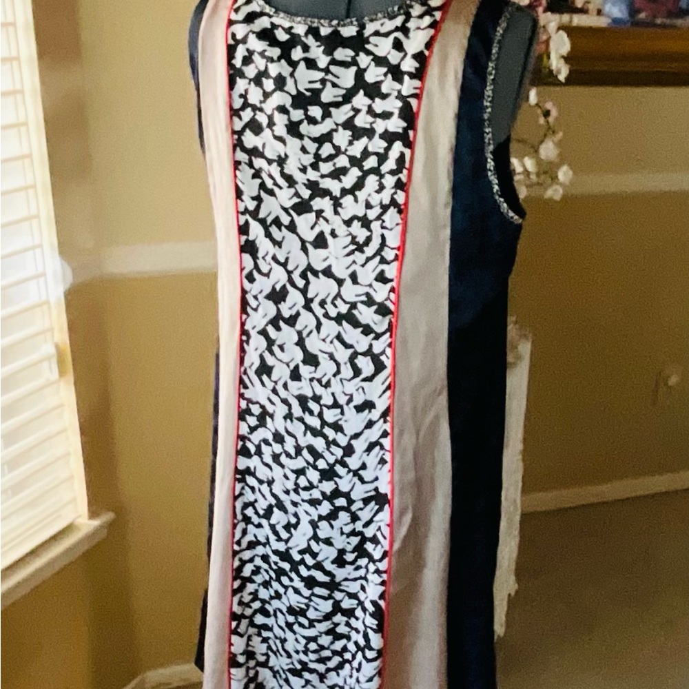 Patchwork Dress V-Neck Sleeveless Multi-Color - image 2